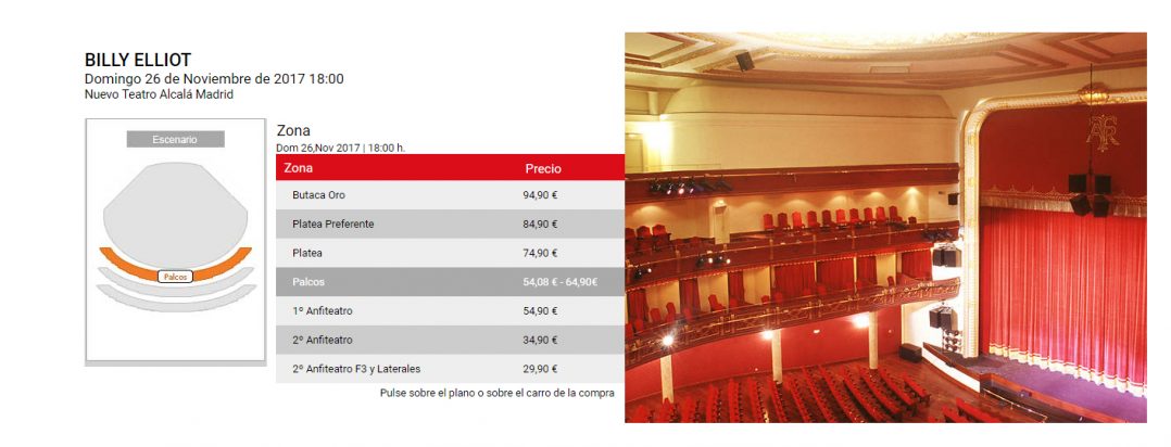Ejemplo en el Nuevo teatro Alcalá de Madrid - Billy Elliot