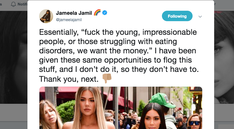 jameela jamil ataca kardashian